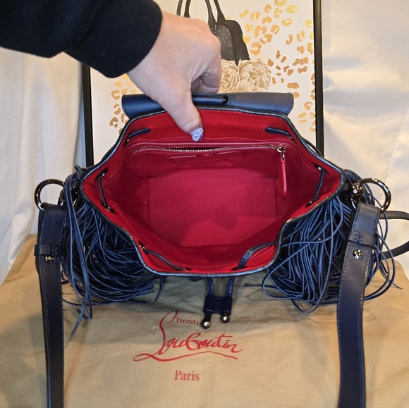Christian Louboutin Lucky L Bucket Navy Blue Fringe Shoulder Bag And Backpack - Picture 6 of 17